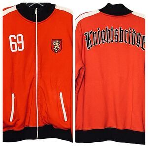 LUCKY BRAND MENS ORANGE SOCCER KNIGHTSBRIDGE FULL ZIP JACKET VINTAGE INSPIRED XL